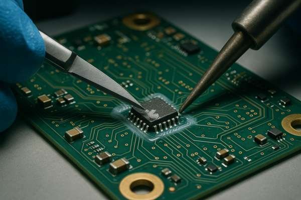 Technician Reworking PCB Coating