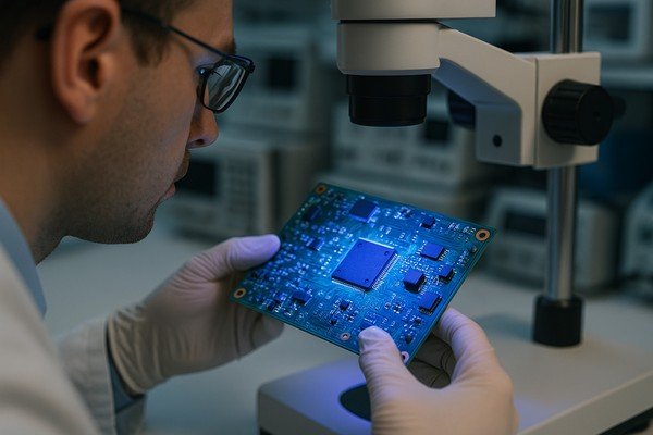 Technician Inspecting PCB UV Light