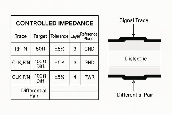Controlled Impedance Table and PCB Cross Section