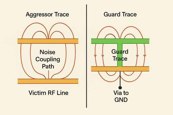 PCB Guard Trace Crosstalk Reduction Diagram