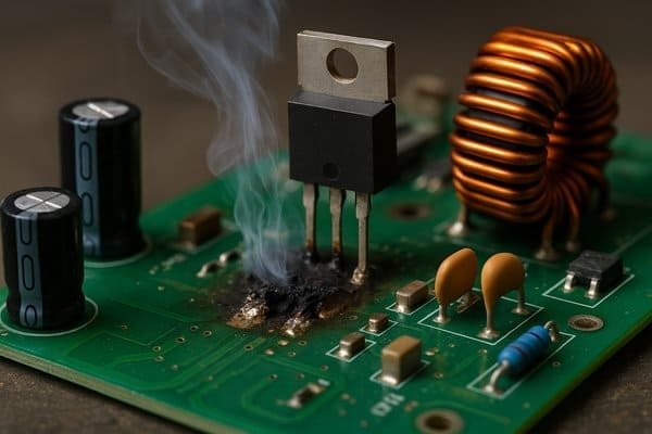 burnt power amplifier pcb failure example