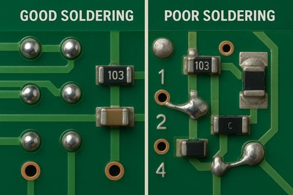 Microscope image of a poorly soldered RF component