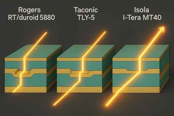 Comparison of Signal Paths in Three RF PCB Materials