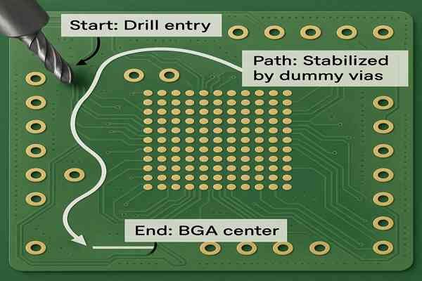 Drill Path Through Dummy Vias to BGA Center