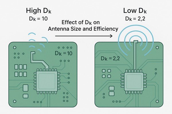 Effect of Dk on Antenna Size and Efficiency