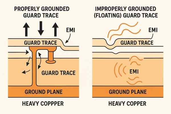 Grounded vs Floating Guard Trace Diagram