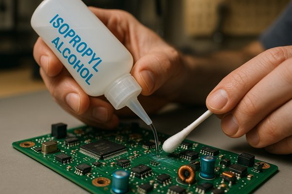 Technician Cleaning Conformal Coating from PCB