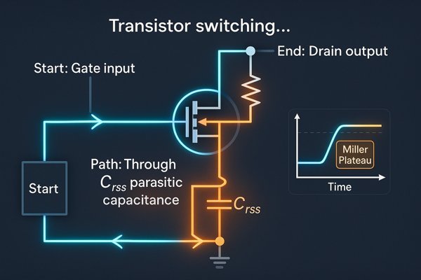 Transistor Switching with C_rss Parasitic Capacitance