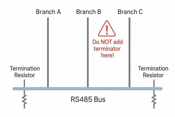 RS485 Bus Diagram with Branch Warning