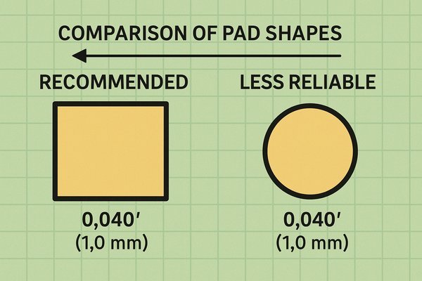 Recommended Test Pad Size and Shape PCB Illustration.