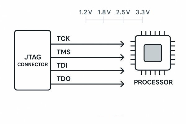 A JTAG debugger connected to a target device