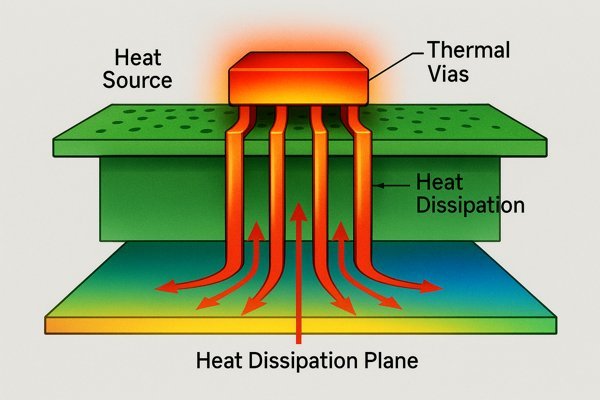 PCB Cross Section Thermal Vias Heat Dissipation