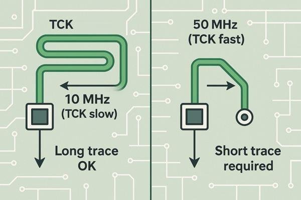 pcb trace length vs tck speed